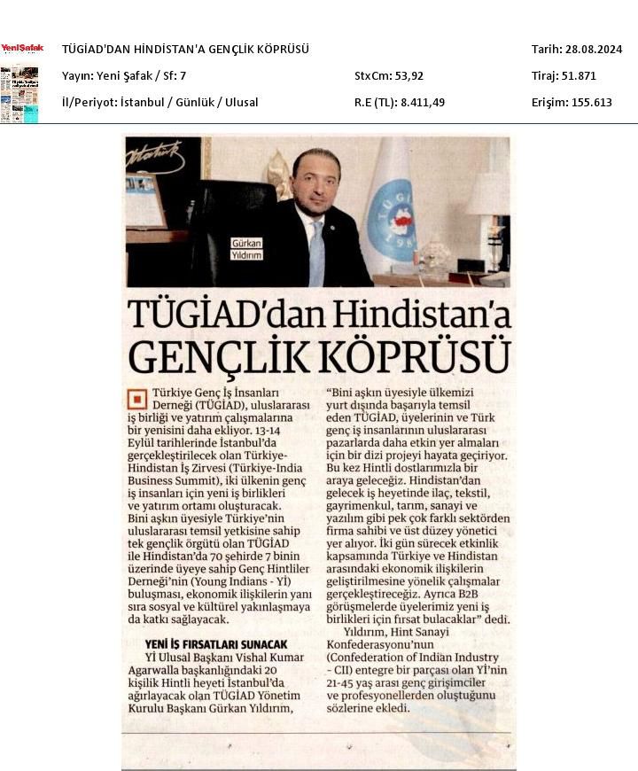 TÜGİAD'dan Hindistan'a GENÇLİK KÖPRÜSÜ