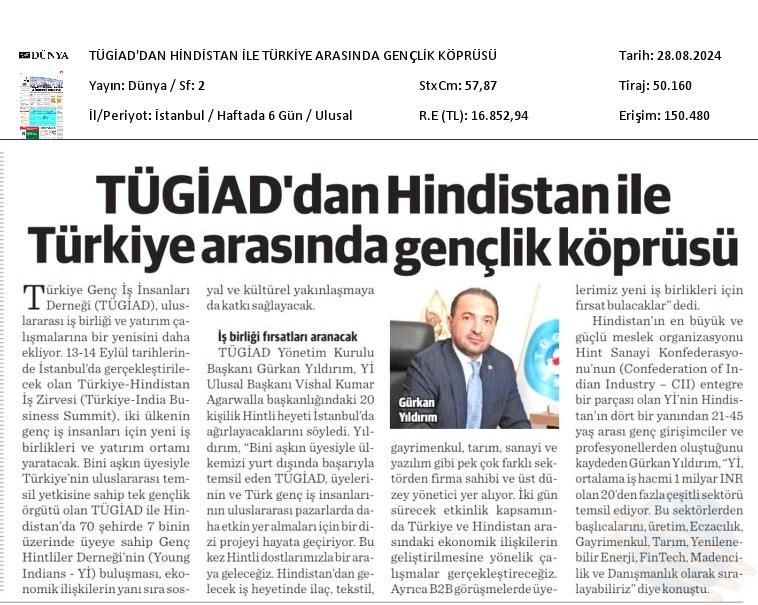 TÜGİAD'dan Hindistan ile Türkiye arasında gençlik köprüsü