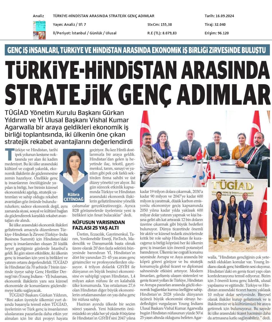 Türkiye-Hindistan Arasında Stratejik Genç Adımlar