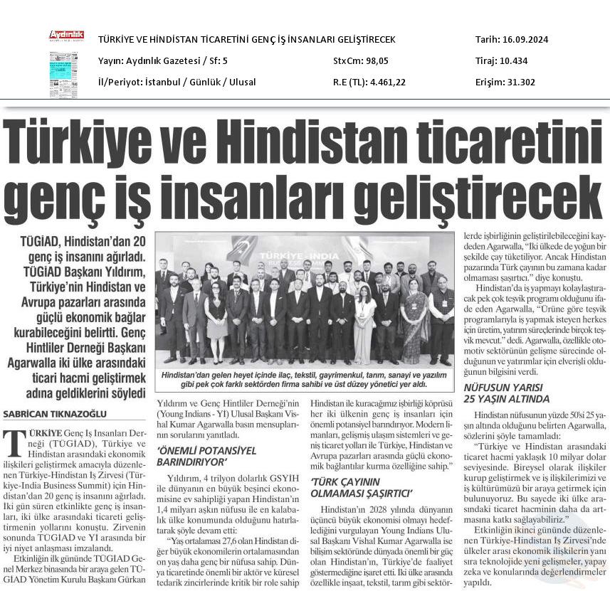 Türkiye ve Hindistan ticaretini genç iş insanları geliştirecek